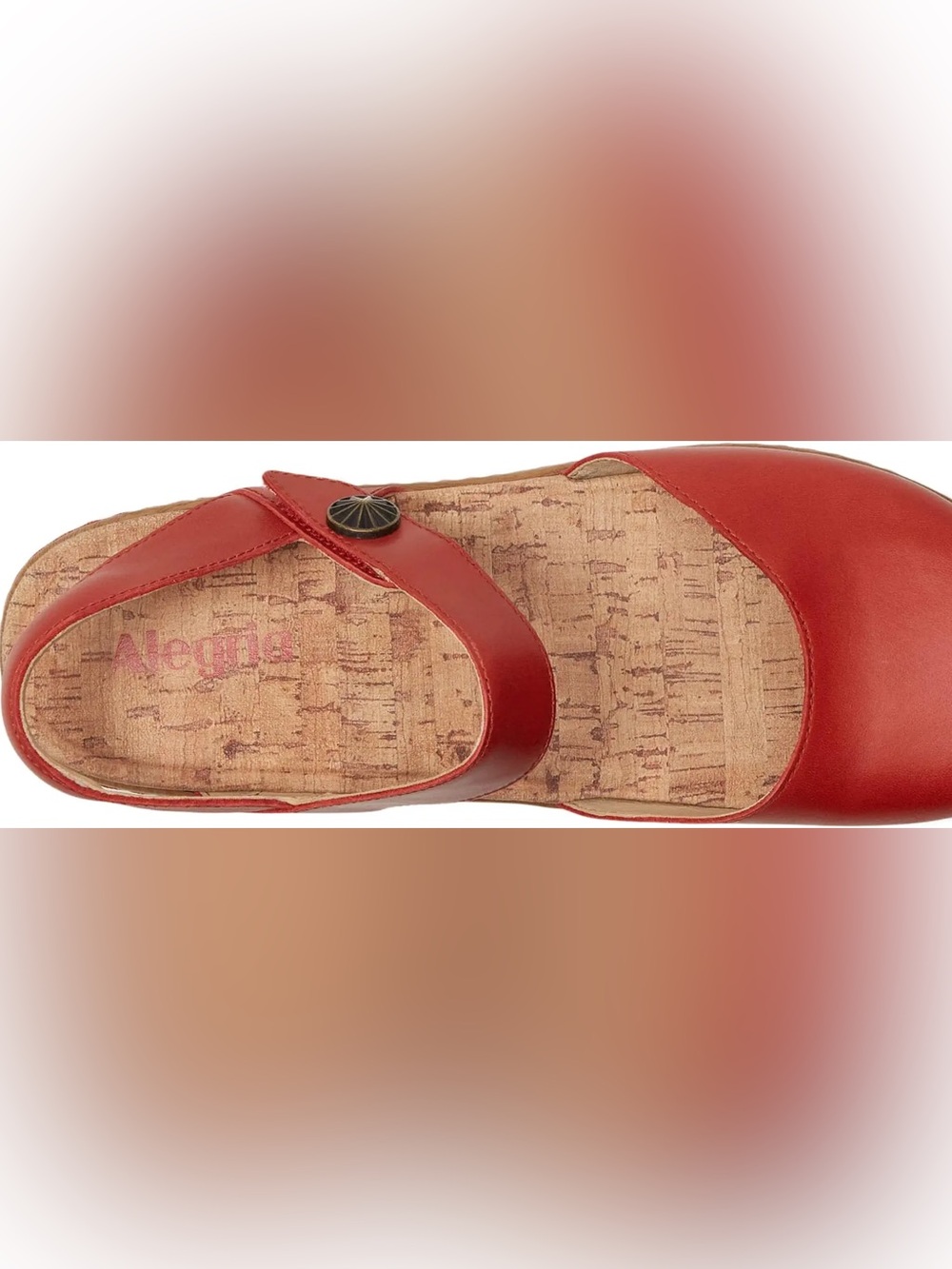 Alegria Red Leather Adjustable Comfort Opal Clog Slingback Wedge Sandals - Picture 2 of 16